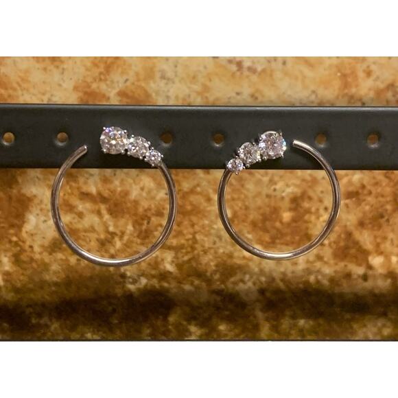 Sterling Silver and CZ Swirl Earrings by CC - Picture 1 of 7